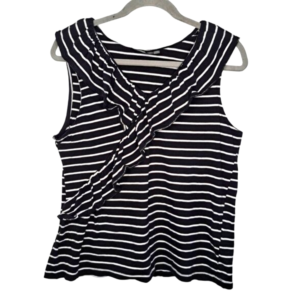 Ella Rafaella Black and White Striped Ruffle Wrap Style Top Size XL